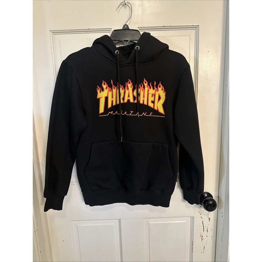 Thrasher Magazine Vintage Flames Hoodie Men's Small Y2K Black Skate Skateboard